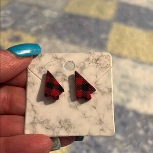 Red and Black Plaid Arrow Earrings